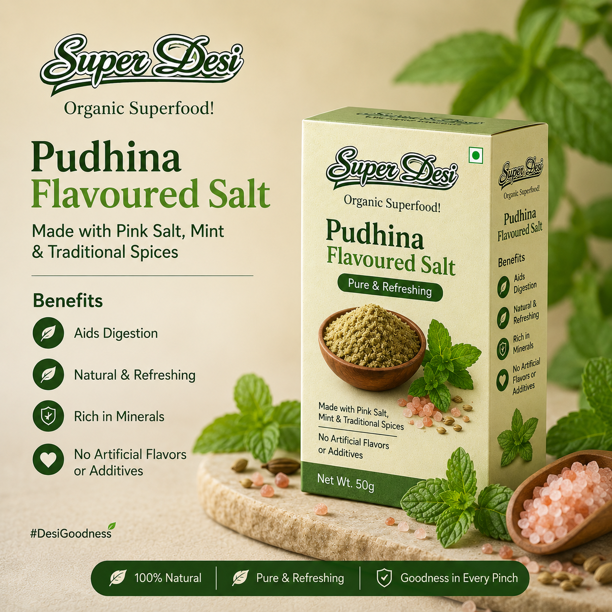 Himalayan Salt(Pudhina Flavoured) – Made with Pink Salt, Mint & Traditional Spices 100 Gram